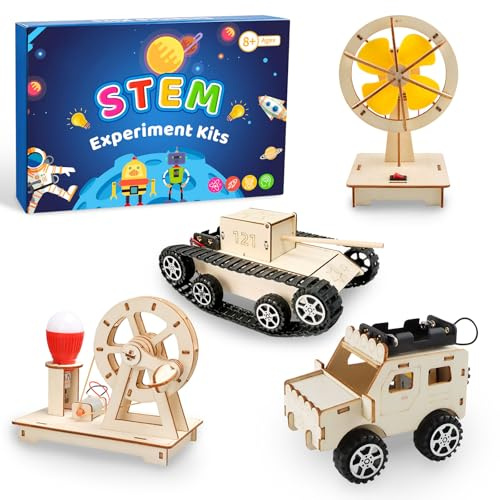 JTgugu Lot de 4 expériences électroniques pour enfants - Kit de construction STEM DIY - Jouet scientifique en bois - Puzzle 3D - Boîte d'expérimentation - Cadeau pour garçons, filles, adolescents