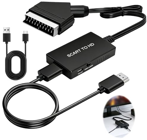 SCART a HDMI Convertidor, Scart a HDMI Conversor Full HD 720P/1080P Switch Video Audio Convertidor para TV Monitor Proyector STB VHS Xbox PS3 Sky DVD BLU-Ray
