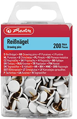 Herlitz Reißnagel rund, Metall, 200 Stück in Hängebox (Weiß)
