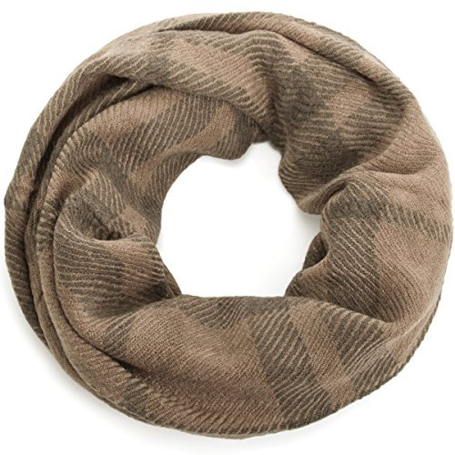 style3 Damen Schal Loop Winterschal unifarben mit dezentem Karo-Muster Loopschal One Size(Beige)