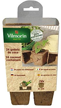 Vilmorin - 24 Godets Carrés 8 cm en Fibre de Coco - pour Semis, Naturel