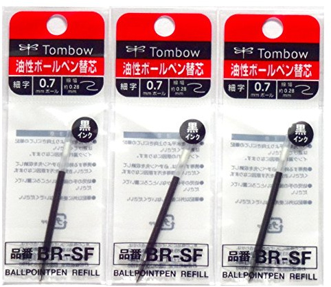 Tombow 0.7mm Black Ink Refill (BR-SF33), for Airpress BallPoint Pen (BC-AP) , 3 Pack/Total 3 pcs (Japan Import)