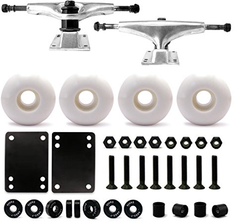 VJ 5.0 Skateboard Trucks (Silver), Skateboard Wheels 52mm, Skateboard Bearings, Skateboard Pads, Skateboard Hardware 1 (52mm White)