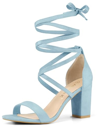 Allegra K Women's Strappy Lace Up Chunky High Heels Sky Blue Heels Sandals 7 M US