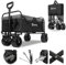 Sekey Folding Festival Trolley with Wide All-Terrain Wheels, 440LB Large Load Capacity, Heavy-Duty Camping Wagon with Brake, Sturdy Beach Garden Cart, Adjustable Handles & Drink Holders, Black & Grey