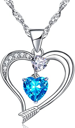 Emma Manor EM Collana a Forma di Cuore Collana Con Ciondolo a Forma di Freccia D'amore Placcata in Oro Bianco 14k Per Donna (Oro bianco-12-dicembre)