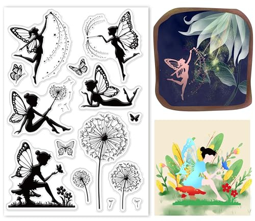 GLOBLELAND Hada Mariposa Sellos Transparentes Sellos Claros de Silicona de Transparentes para Hacer Tarjetas Decoración de Diario de Fotos de Álbumes de Recortes
