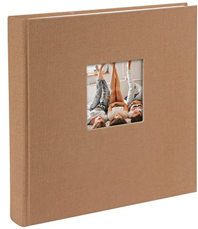 goldbuch 24 819 fotoalbum med bildutskärning, Bella Vista hasselnöt, minnesalbum i formatet 25 x 25 cm, fotoalbum 60 vita sidor med pergaminskiljeblad, fotobok med linneband, brun