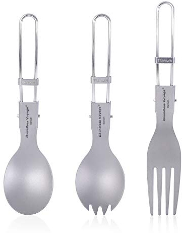 Boundless Voyage Titanium Folding Spork Fork Set - Outdoor Camping Tableware - Travel Cutlery Ti1026T