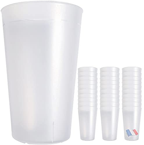 SPECIAL-DAY gobelet plastique dur reutilisable 30cl / 60cl rigide- Lot de 100,50,25 verres en Polypropylène dur - verre Couleur Givrée fabriqué en France (30cl, 25, unité)