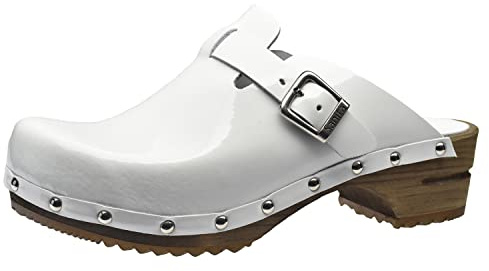 Sanita Krisla offener Clog | Original handgemacht | Leder-Holzclogs für Damen | Nachhaltige Sohle | Weiß | 39 EU