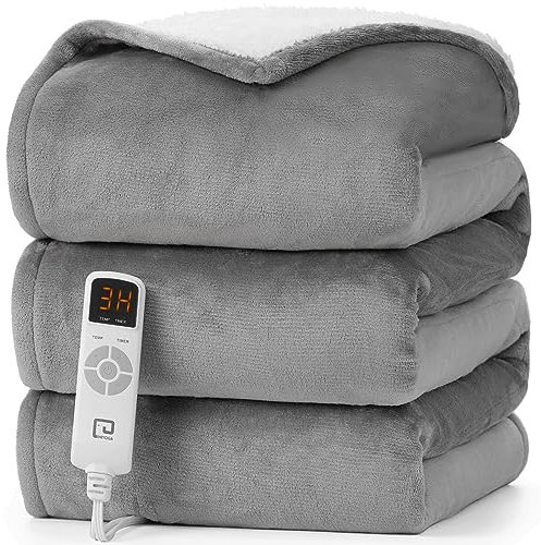 EHEYCIGA Electric Heated Blanket Throw, Heating Blanket Timer with 6 Heating Levels & 10 Hours Auto Off, Soft Warm Cozy Electric Over Blanket for Sofa, Chair 130x160 cm
