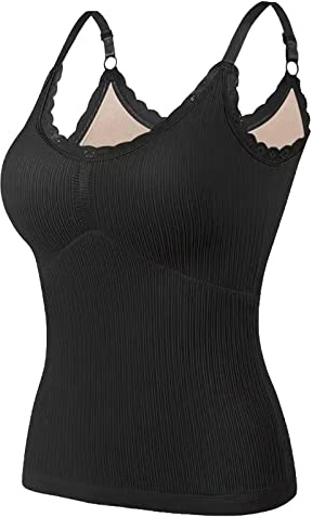 Débardeur Thermique Femme,Chemises Thermiques sans Manches pour Femmes Gilet À Col en V avec Soutien-Gorge Intégré sous-Vêtements en Polaire Débardeur Thermique Camisole Hauts d'hiver Leggings