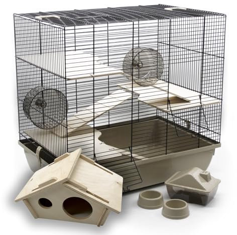 ZooPaul Premium Nagerkäfig Hamsterkäfig XXL inkl. Zubehör beige/schwarz 60x36x54cm Maus Kleintiere
