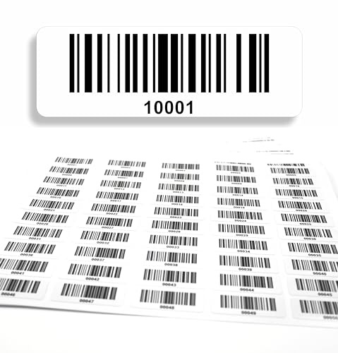 Streckkodsetikett 1.000 st självhäftande, etiketter löpande 5-siffriga 10001-11000, elektrisk provning, DGUV-certifiering, radkod elektroteknik kod128, 50x17 mm