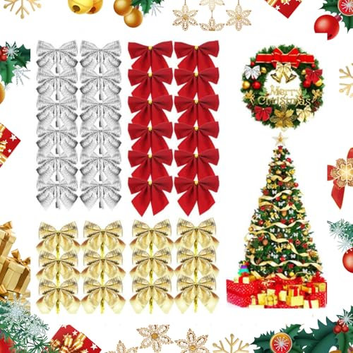 Weihnachtsschleifen,Weihnachtsbögen,72 PCS Weihnachten Baumschleifen,Weihnachten Dekoschleife,Weihnachtsbaum Deko,Schwalbenschwanz Bowknot,Rot Weihnachtsbaumschleifen,Christbaumschmuck(3 Farbe)