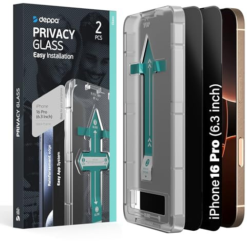 Deppa [2 Pezzi Privacy Vetro Temperato per iPhone 16 Pro (6.3) – Copertura Totale con Kit di Installazione Facile, Pellicola Opaca Anti-Spia, Protezione Schermo