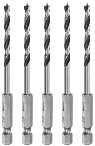 QUARKZMAN 5Pcs Foret Pointe Brad 4mm (5/32) en Acier à Roulement Tige Hexagonale 1/4 Forets à Bois Longueur de Travail 1,69 Outil de Perçage en Spirale pour Bois Tendre Contreplaqué