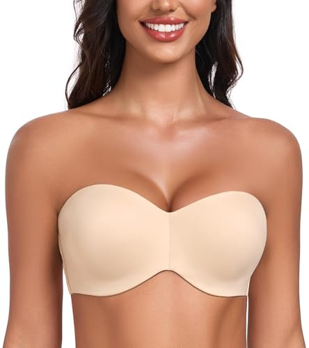 DotVol Women's Strapless Wired Unpadded Bandeau Minimizer Bra(Beige,36D)