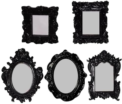 Hbbgdiy Marcos de imágenes decorativas vintage de 5 piezas, marcos de fotos de resina ovalado, oval y rectangular, de imágenes colgantes de pared gótica negra para casa, bar, hotel, decoración de