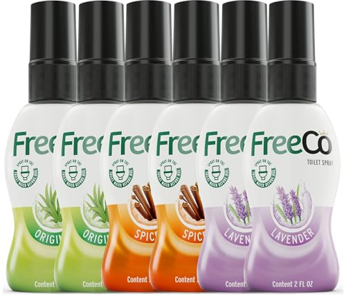 Freeco Bloqueador Anti-Olor WC (Before-you-go) | Pack Ahorro Surtido: 2xCítricos, 2xLavanda y 2xEspecias (6x60ml) Toilet Spray de Aceites Esenciales Naturales | Ideal para Hogar, Oficina, Bares, Viaje