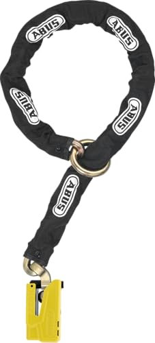 ABUS Bremsscheibenschloss Granit Detecto XPlus 8077 2.0 Yellow mit Kette 12KS Black Loop - Kombination aus Motorradschloss mit Alarm und 12 mm starker Stahlkette - Motorrad-Zubehör