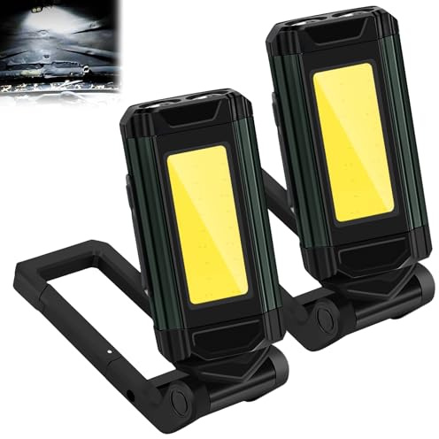LEKEFETO 2 Pezzi LED Lampada da Lavoro Torcia: Lampada da Ispezione a Batteria, Lampada da Officina Ultra Luminosa, Lampada da Lavoro a LED a Batteria con Funzione di Rotazione e Base Magnetica, per