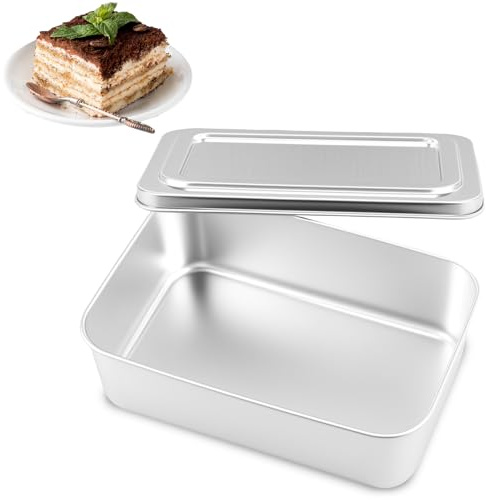 Teglia da Forno con Coperchio in Acciaio Inox 33 x 28,5 x 6 cm Stampo Quadrato per Torte Antipolvere Facile Demolaggio con Coperchio per Tiramisu, Dessert e Insalate (Piccola)