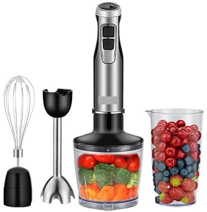Frullatore A Immersione 4 In 1 Ad Alta Potenza Da 1200 W, Con Tritatutto E Bicchiere For Frullati, Lame For Ghiaccio In Acciaio Inossidabile Mescolare Energicamente