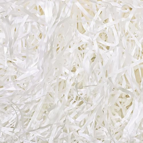woric 400g White Shredded Tissue Paper, Shredded Paper for Hampers | FSC White Shredded Paper for Gift Boxes Wedding Graduation Birthday Party Baby Shower, Soft Fluffy Cushioning