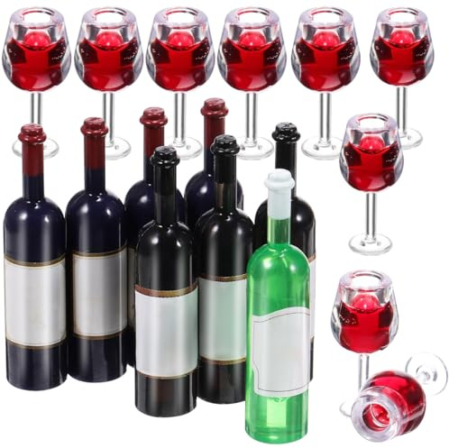 jojofuny Juego de 18 copas de vino y botellas: copas de vino en miniatura a escala 1:12 para casas de muñecas, ideal como accesorio para la cocina de casa de muñecas.