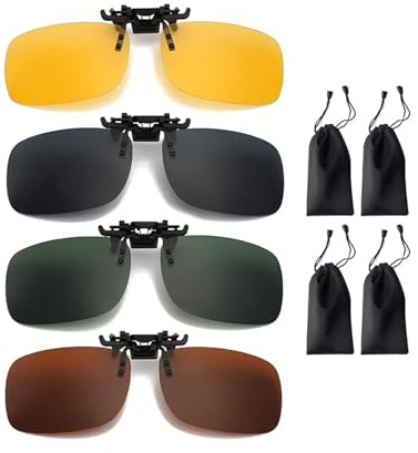 DXPETA 8pack Clip-on Sunglasses for Prescription Glasses,Polarised Clip On Sunglasses For Night Driving And Outdoor Activities