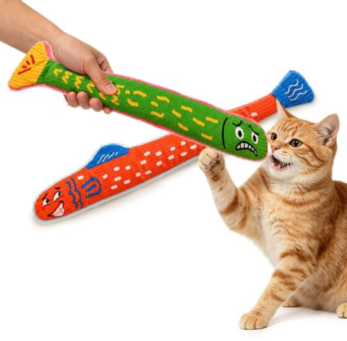 Plush Cat Toy - 19.69 Inch Catnip Fish, Soft Squeaky Play Pillow Interacti | Stuffed Plush Fish Bite Resistant Chew Wrestling Exercise Enrichment Training Entertainment Cushion Companion