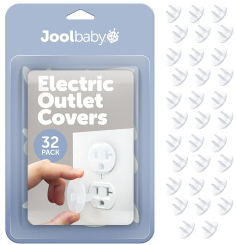Jool Baby Outlet Covers (32 Pack) for Child Safety - Easy Adult Removal, Plug Protectors for Baby Proofing Electric Sockets - Transparent Design