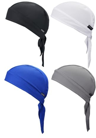 Sweat Wicking Doo Rags Beanie Cap Adjustable Summer Head Wrap Cooling Dew Rags Large Do Rag Hat Helmet Liner for Men and Women (Black, White, Blue, Grey)
