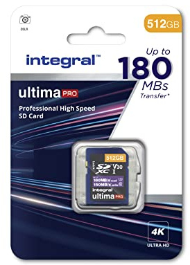 Integral 512 GB Card 4K Video Read Speed 180MB/s and Write Speed 130MB/s SDXC A2 C10 U3 UHS-I 180-V30 SD Memory Card