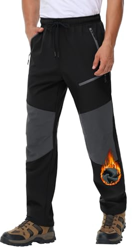 MOCOLY Pantalon Trekking Invierno Hombre Pantalón Esqui Termico Impermeables Pantalones Softshell Cargo Cálidos con Forro Polar para Senderismo Montaña Nieve Moto Ski Snowboard Caza Trabajo Negro L