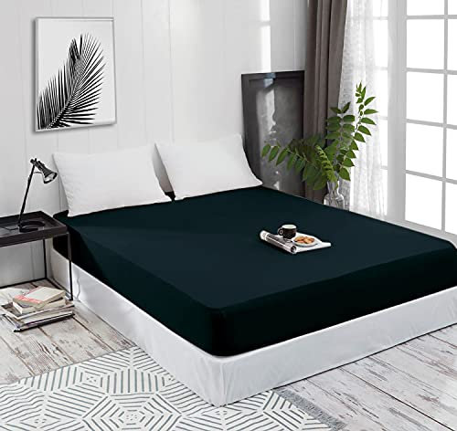 Spannbettlaken Jersey Spannbetttuch 100% Baumwolle Bettlaken Spannbettuch Laken 28 Farben, Größe:200 x 220 cm, Farbe:Dunkelgrün