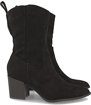 shoes&blues.es 60285-Botin de Mujer, con Tacon Alto Cuadrado, de Punta Fina, Estampado Liso, y Cierre de Cremallera, Otono Invierno 2021. Talla 37 Negro