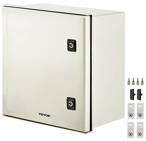 VEVOR Schaltkasten NEMA-Stahlgehäuse, 40 x 40 x 20 cm NEMA 3X Glasfaser-Verteilerschrank, IP66 wasserdicht und staubdicht, elektrischer Anschlusskasten für den Außen-/Innenbereich, mit Montageplatte