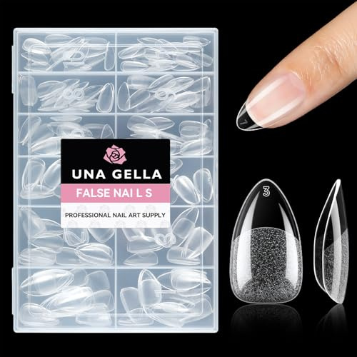 UNA GELLA Capsule Americaine Ongle Amande Court, 216 Pièces 12 Tailles Capsules Ongles Pose Gel Préformées pour Extensions Acryliques Complètes DIY pour Salon à Domicile