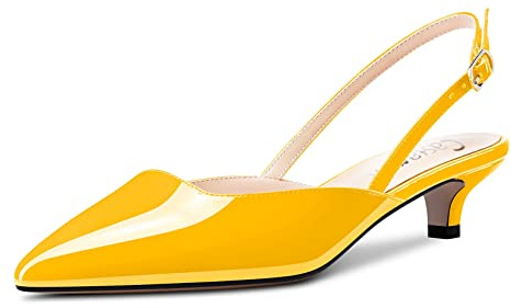 Castamere Femmes Bas Kitten Talon Heel Pointu Bout Sandales Slip-on Slingback Escarpins Mariage Party Dress 3.5 CM Heels Jaune 36 EU