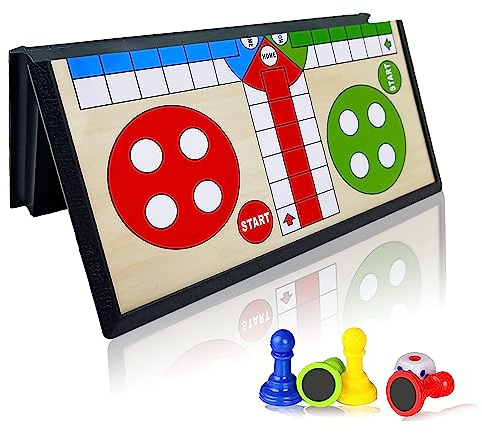 KIDAMI Mini Magnetic Ludo Travel Board Game Set, Folding Design and Light-Weight, Gift for Kids Toddlers (7.64 × 7.64 inches)