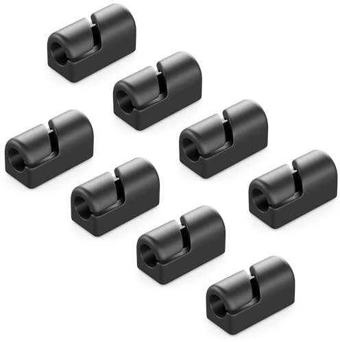 deleyCON 8 Stück Kabelhalter Selbstklebend Kabelklemmen Kabelmanagement Kabelclips Kabelführung Kabel Organizer Kabelhalterung Kabelbefestigung Haushalt Büro Schreibtisch Sockelleiste Silikon Schwarz