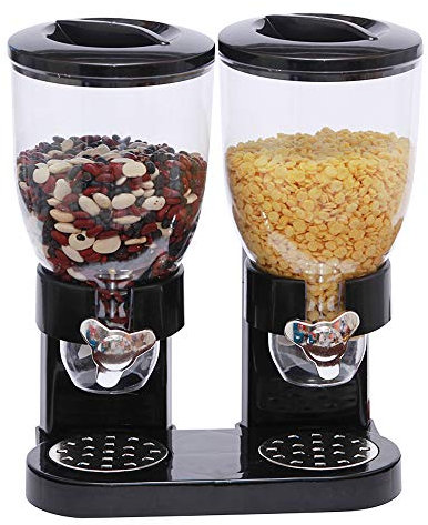 Willonin Dubbel flingdispenser, müsli-dispenser duo, spannmålsdispenser, cornflakes dispenser, frukost, köksverktyg (svart)