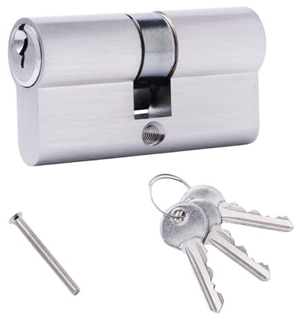 Nickel Finish Double Euro Cylinder Lock 30/30(60mm) / 25:10:25 with 3 Keys. High Security Cylinder fits Wooden, UPVC and Composite Doors.