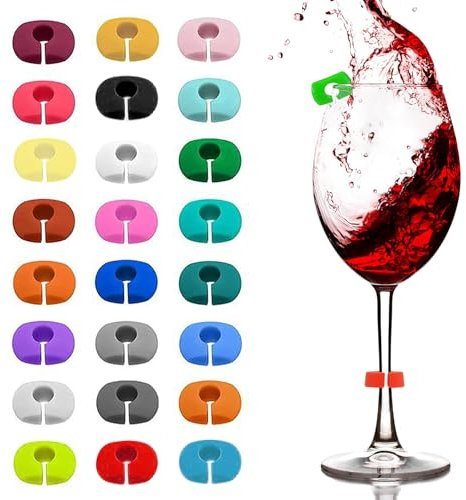 OioTuyi Lot de 24 Marque-verres en Silicone Réutilisables, pour Champagne, Cocktails & Tasses Diverses, Avec Marqueur Verre Prénom Effaçable, Idéal pour Fêtes et Mariages
