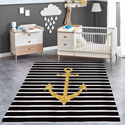 WIQUYBML Teppich Schlafzimmer Anker Kinderteppich Dekoration Teppiche Ozean Teenager Kurzflor Flanellteppiche, Auflagen & Schoner rutschfeste Spielteppiche, Auflagen & Schoner für Schlafzimmer Wohnzi