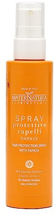 Maternatura, Hitzeschutz für Haare Spray mit Papaya Mango, Milchspray mit UV-Filtern und Hitzeschutz für Haare vor Sonne, Wind, Salz, Chlor, Bio-Beauty-Routine für Strandhaar, Made in Italy - 150 ml