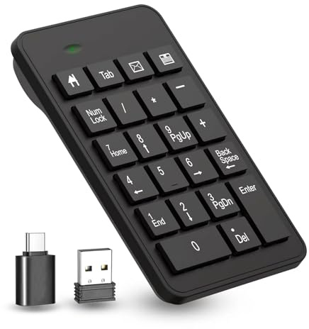 LOONASA Trådlös USB- och typ-numerisk platta, förbättrad effektivitet, 23-tangenters numeriskt tangentbord, uppgraderad version av 10 tangenter, numerisk knappsats för finansiell redovisning för